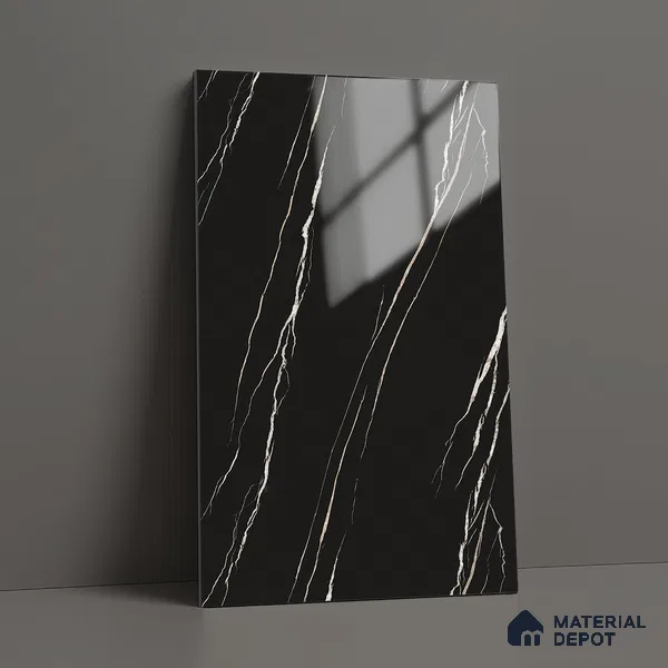 LM 21114 B Jet Black Marble Marble High Gloss Finish 8 ft x 4 ft Decorative Laminate - 1 mm | Suitable for TV Unit, Wardrobe, Kitchen Cabinets