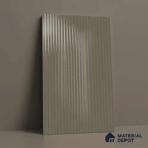 Fluted Solid Color Look LM 21632 Sober Silver 8ft x 4ft Glossy Finish Decorative Laminate - 1 mm | Suitable for TV Unit, Wardrobe, Kitchen Cabinets