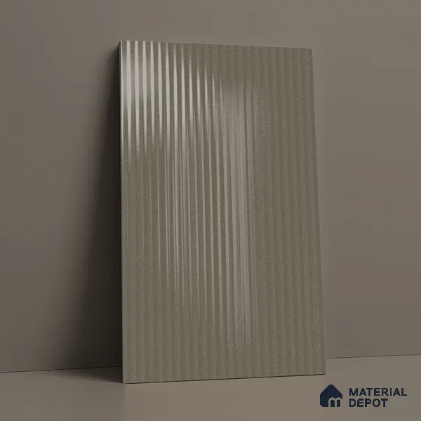 Fluted Solid Color Look LM 21632 Sober Silver 8ft x 4ft Glossy Finish Decorative Laminate - 1 mm | Suitable for TV Unit, Wardrobe, Kitchen Cabinets