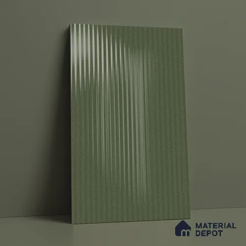 Fluted Solid Color Look LM 21633 Moss Green 8ft x 4ft Glossy Finish Decorative Laminate - 1 mm | Suitable for TV Unit, Wardrobe, Kitchen Cabinets
