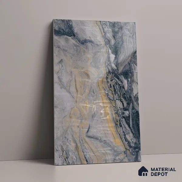 Grey Marble Look LM 23341 Dustfire Marble 8 ft x 4 ft High Gloss Finish 6H Anti Scratch Acrylic Laminate - 1.5 mm | Suitable for Kitchen Cabinet, TV Unit, Wardrobe