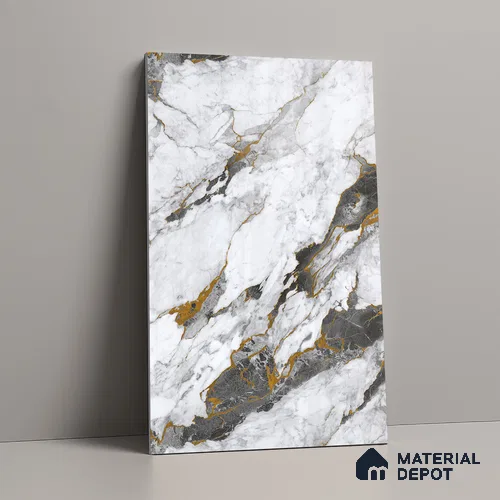 White Marble Look LM 23344 Goldine Ravine 8 ft x 4 ft High Gloss Finish 6H Anti Scratch Acrylic Laminate - 1.5 mm | Suitable for Kitchen Cabinet, TV Unit, Wardrobe
