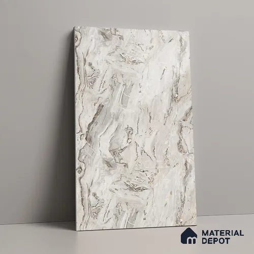 Grey Marble Look LM 23348 Sand Crest Marble 8 ft x 4 ft High Gloss Finish 6H Anti Scratch Acrylic Laminate - 1.5 mm | Suitable for Kitchen Cabinet, TV Unit, Wardrobe