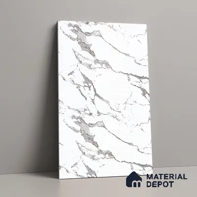 White Marble Look LM 23350 Luna Carrara 8 ft x 4 ft High Gloss Finish 6H Anti Scratch Acrylic Laminate - 1.5 mm | Suitable for Kitchen Cabinet, TV Unit, Wardrobe