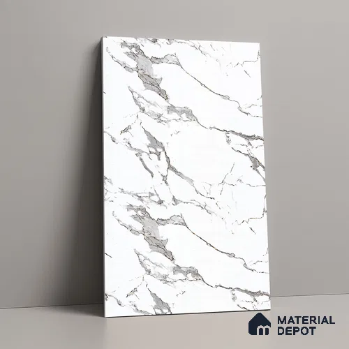 White Marble Look LM 23350 Luna Carrara 8 ft x 4 ft High Gloss Finish 6H Anti Scratch Acrylic Laminate - 1.5 mm | Suitable for Kitchen Cabinet, TV Unit, Wardrobe