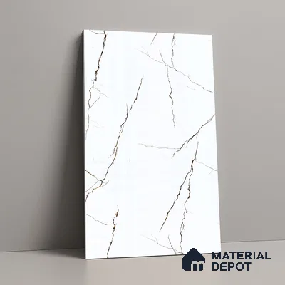 White Marble Look LM 23351 Crackle White 8 ft x 4 ft High Gloss Finish 6H Anti Scratch Acrylic Laminate - 1.5 mm | Suitable for Kitchen Cabinet, TV Unit, Wardrobe