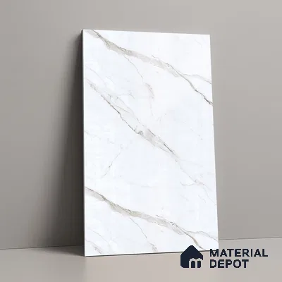 White Marble Look LM 23355 Pietra Lino 8 ft x 4 ft High Gloss Finish 6H Anti Scratch Acrylic Laminate - 1.5 mm | Suitable for Kitchen Cabinet, TV Unit, Wardrobe