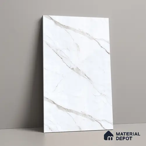White Marble Look LM 23355 Pietra Lino 8 ft x 4 ft High Gloss Finish 6H Anti Scratch Acrylic Laminate - 1.5 mm | Suitable for Kitchen Cabinet, TV Unit, Wardrobe