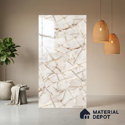 Beige Marble Look LM 06182 8 ft x 4 ft Glossy Finish Decorative Laminate - 1 mm | Suitable for TV Unit, Wardrobe, Kitchen Cabinets