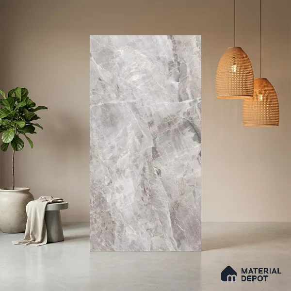 Grey Marble Look LM 06184 8 ft x 4 ft Matte Finish Decorative Laminate - 1 mm | Suitable for TV Unit, Wardrobe, Kitchen Cabinets