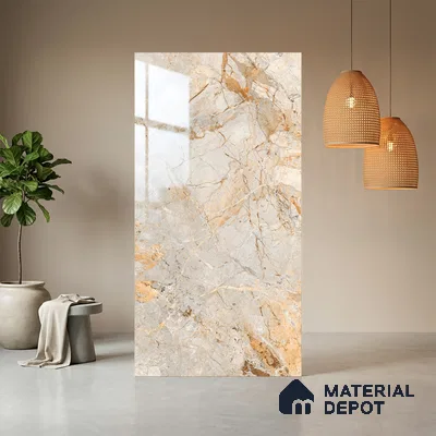 Brown Marble Look LM 06185 8 ft x 4 ft Glossy Finish Decorative Laminate - 1 mm | Suitable for TV Unit, Wardrobe, Kitchen Cabinets