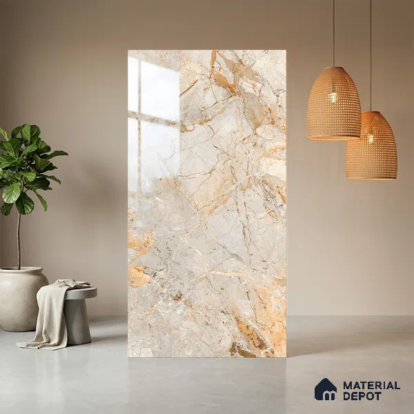 Brown Marble Look LM 06185 8 ft x 4 ft Glossy Finish Decorative Laminate - 1 mm | Suitable for TV Unit, Wardrobe, Kitchen Cabinets