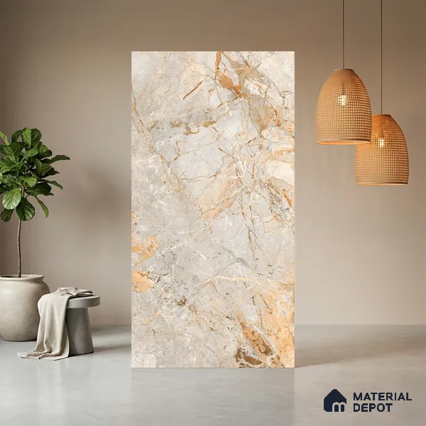 Brown Marble Look LM 06186 8 ft x 4 ft Texture Finish Decorative Laminate - 1 mm | Suitable for TV Unit, Wardrobe, Kitchen Cabinets