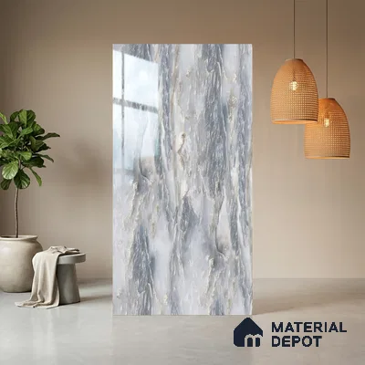 Blue Marble Look LM 06187 8 ft x 4 ft Glossy Finish Decorative Laminate - 1 mm | Suitable for TV Unit, Wardrobe, Kitchen Cabinets