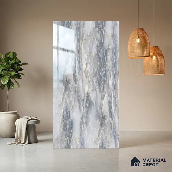 Blue Marble Look LM 06187 8 ft x 4 ft Glossy Finish Decorative Laminate - 1 mm | Suitable for TV Unit, Wardrobe, Kitchen Cabinets