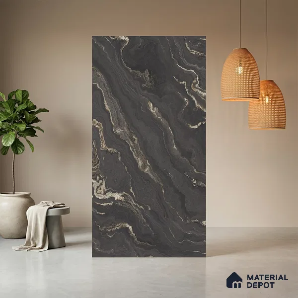 Black Marble Look LM 06189 8 ft x 4 ft Matte Finish Decorative Laminate - 1 mm | Suitable for TV Unit, Wardrobe, Kitchen Cabinets