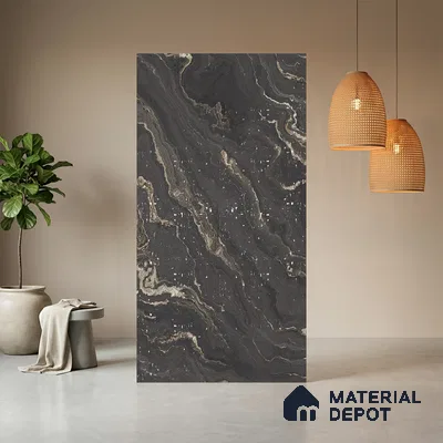 Black Marble Look LM 06190 8 ft x 4 ft Texture Finish Decorative Laminate - 1 mm | Suitable for TV Unit, Wardrobe, Kitchen Cabinets