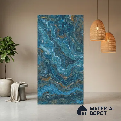Blue Marble Look LM 06195 8 ft x 4 ft Matte Finish Decorative Laminate - 1 mm | Suitable for TV Unit, Wardrobe, Kitchen Cabinets