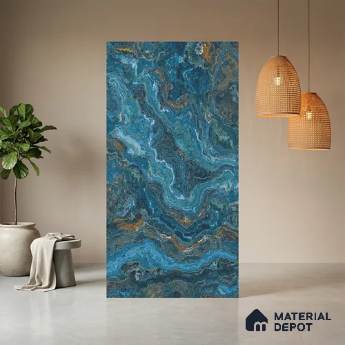 Blue Marble Look LM 06195 8 ft x 4 ft Matte Finish Decorative Laminate - 1 mm | Suitable for TV Unit, Wardrobe, Kitchen Cabinets