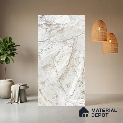 White Creck Stone Marble Look LM 06196 8 ft x 4 ft Matte Finish Decorative Laminate - 1 mm | Suitable for TV Unit, Wardrobe, Kitchen Cabinets