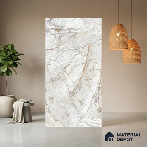 White Creck Stone Marble Look LM 06196 8 ft x 4 ft Matte Finish Decorative Laminate - 1 mm | Suitable for TV Unit, Wardrobe, Kitchen Cabinets