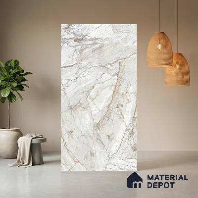 White Creck Stone Marble Look LM 06197 8 ft x 4 ft Texture Finish Decorative Laminate - 1 mm | Suitable for TV Unit, Wardrobe, Kitchen Cabinets