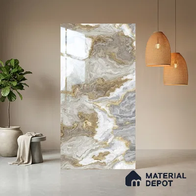Brown Marble Look LM 06201 8 ft x 4 ft Glossy Finish Decorative Laminate - 1 mm | Suitable for TV Unit, Wardrobe, Kitchen Cabinets
