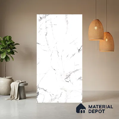 White Marble Look LM 05346 8 ft x 4 ft Texture Finish Decorative Laminate - 1 mm | Suitable for TV Unit, Wardrobe, Kitchen Cabinets