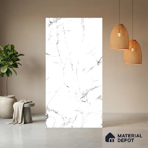 White Marble Look LM 05346 8 ft x 4 ft Texture Finish Decorative Laminate - 1 mm | Suitable for TV Unit, Wardrobe, Kitchen Cabinets