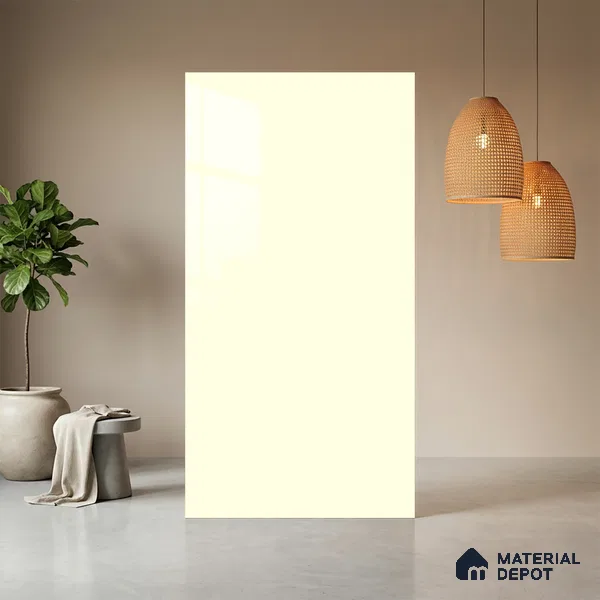 Warm White Beige Solid Colors Look LM 01900 8 ft x 4 ft Glossy Finish Decorative Laminate - 1 mm | Suitable for Living Room, Kitchen, Office