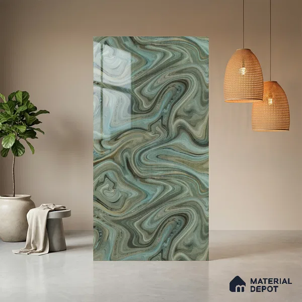 Grey Wave Look LM 13842 8 ft x 4 ft High Gloss Finish Decorative Laminate - 1 mm | Suitable for TV Unit, Wardrobe, Kitchen Cabinets