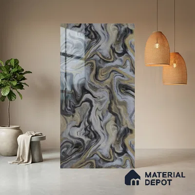 Grey Wave Look LM 13843 8 ft x 4 ft High Gloss Finish Decorative Laminate - 1 mm | Suitable for TV Unit, Wardrobe, Kitchen Cabinets