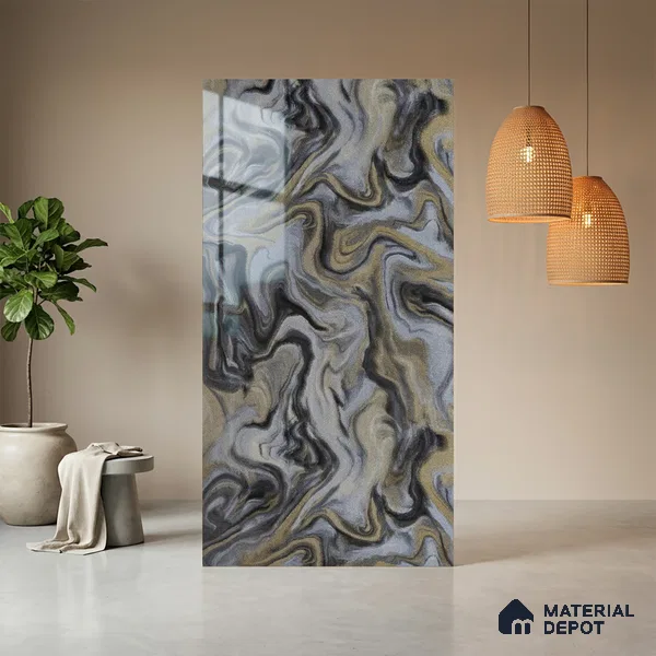 Grey Wave Look LM 13843 8 ft x 4 ft High Gloss Finish Decorative Laminate - 1 mm | Suitable for TV Unit, Wardrobe, Kitchen Cabinets
