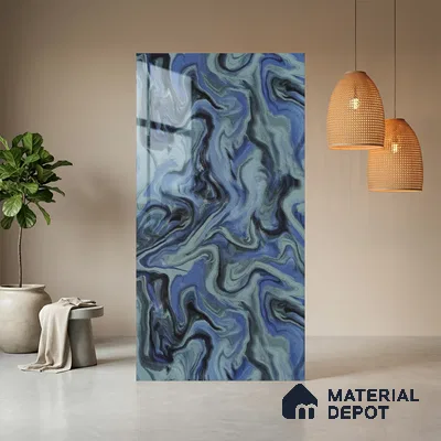Blue Wave Look LM 13844 8 ft x 4 ft High Gloss Finish Decorative Laminate - 1 mm | Suitable for TV Unit, Wardrobe, Kitchen Cabinets