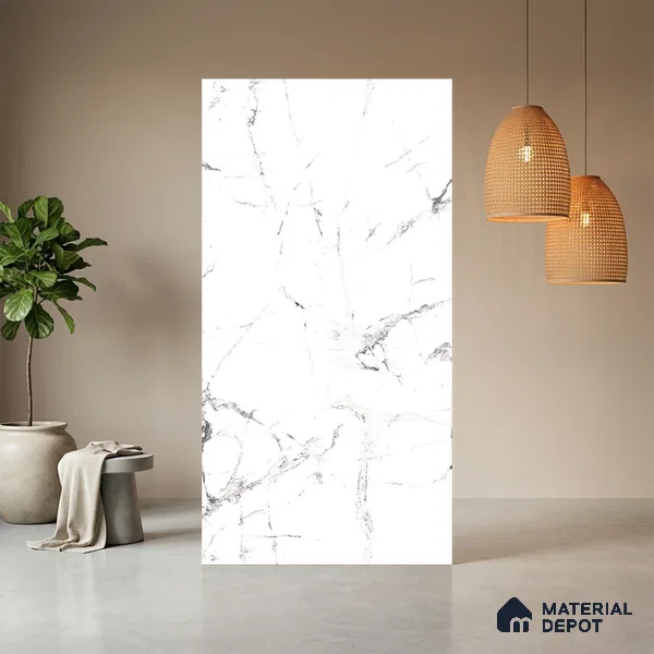 White Marble Look LM 13871 8 ft x 4 ft Matte Finish Decorative Laminate - 1 mm | Suitable for TV Unit, Wardrobe, Kitchen Cabinets