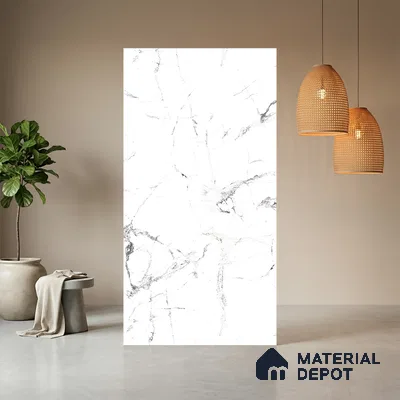 White Marble Look LM 13882 8 ft x 4 ft High Gloss Finish Decorative Laminate - 1 mm | Suitable for TV Unit, Wardrobe, Kitchen Cabinets