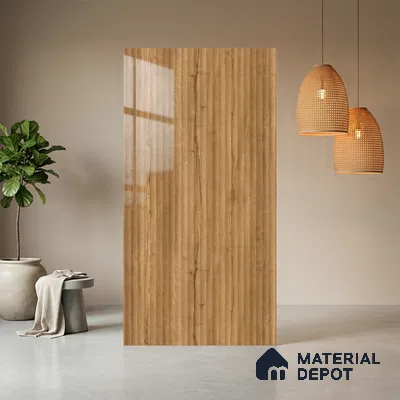 Wooden Fluted LM 21339 8 ft x 4 ft Glossy Finish Decorative Laminate - 1 mm | Suitable for TV Unit,Wardrobe, Kitchen Cabinets