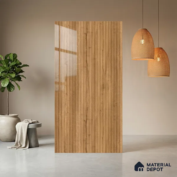 Wooden Fluted LM 21339 8 ft x 4 ft Glossy Finish Decorative Laminate - 1 mm | Suitable for TV Unit,Wardrobe, Kitchen Cabinets