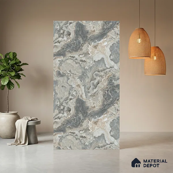 Grey Marble Look LM 21363 8 ft x 4 ft PU Finish Decorative Laminate - 1 mm | Suitable for TV Unit, Wardrobe, Kitchen Cabinets