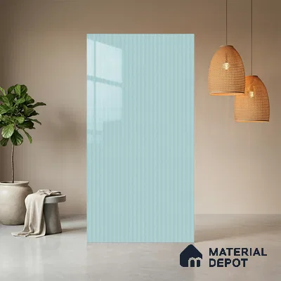 Powder Blue Fluted Solid Color LM 21365 8 ft x 4 ft High Gloss Finish Decorative Laminate - 1 mm | Suitable for TV Unit,Wardrobe, Kitchen Cabinets