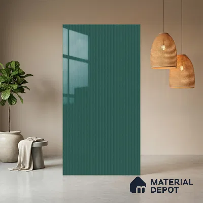Teal Blue Fluted Solid Color LM 21367 8 ft x 4 ft High Gloss Finish Decorative Laminate - 1 mm | Suitable for TV Unit,Wardrobe, Kitchen Cabinets