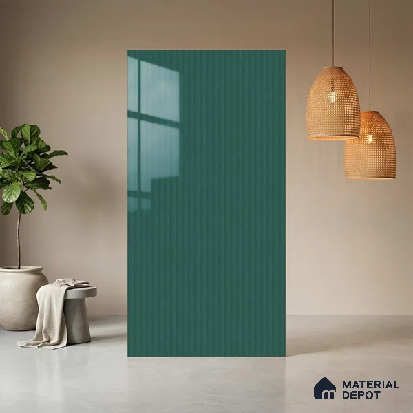 Teal Blue Fluted Solid Color LM 21367 8 ft x 4 ft High Gloss Finish Decorative Laminate - 1 mm | Suitable for TV Unit,Wardrobe, Kitchen Cabinets