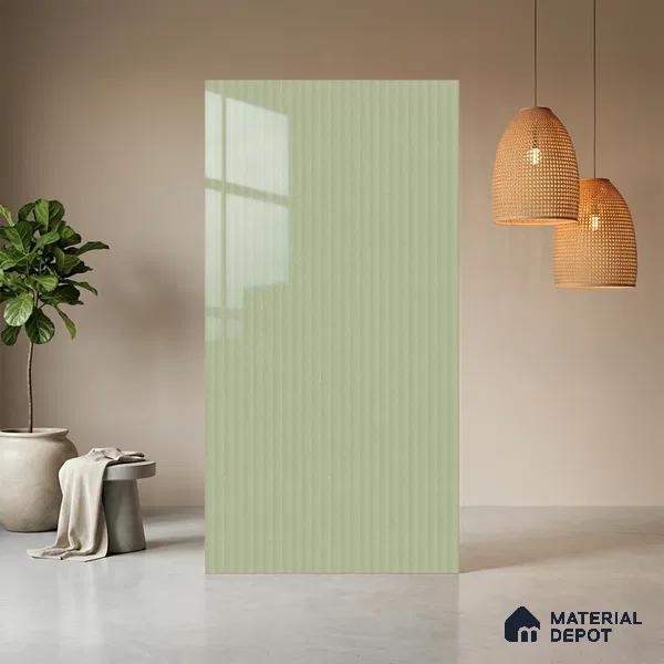Pale Grey Fluted Solid Color LM 21368 8 ft x 4 ft High Gloss Finish Decorative Laminate - 1 mm | Suitable for TV Unit,Wardrobe, Kitchen Cabinets