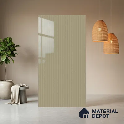 Light Taupe Brown Fluted Solid Color LM 21369 8 ft x 4 ft High Gloss Finish Decorative Laminate - 1 mm | Suitable for TV Unit,Wardrobe, Kitchen Cabinets