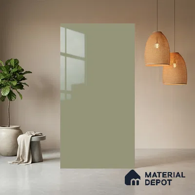 Pale Grey Green Solid Colors Look LM 21385 8 ft x 4 ft High Gloss Finish Decorative Laminate - 1 mm | Suitable for Living Room, Kitchen, Office