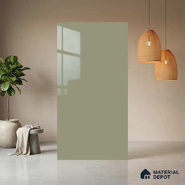 Pale Grey Green Solid Colors Look LM 21385 8 ft x 4 ft High Gloss Finish Decorative Laminate - 1 mm | Suitable for Living Room, Kitchen, Office