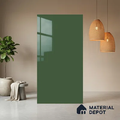 Forest Green Solid Colors Look LM 21386 8 ft x 4 ft High Gloss Finish Decorative Laminate - 1 mm | Suitable for Living Room, Kitchen, Office