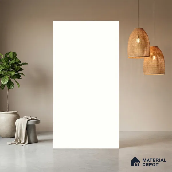 Soft White Solid Colors Look LM 21393 8 ft x 4 ft High Gloss Finish Decorative Laminate - 1 mm | Suitable for Living Room, Kitchen, Office