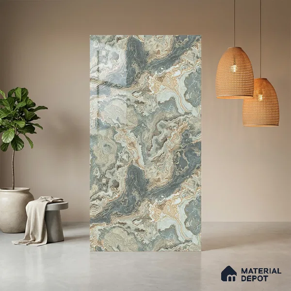 Grey Marble Look LM 21394 8 ft x 4 ft High Gloss Finish Decorative Laminate - 1 mm | Suitable for TV Unit, Wardrobe, Kitchen Cabinets