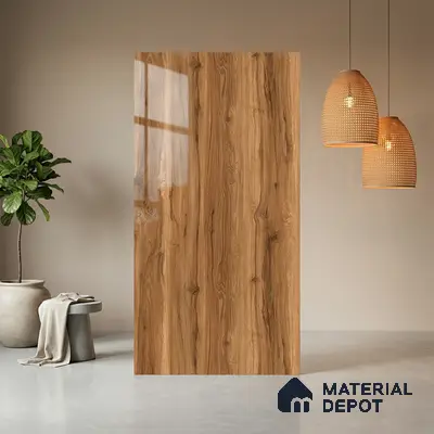 Wooden Look LM 21395 Swiss Walnut 8 ft x 4 ft High Gloss Finish Decorative Laminate - 1 mm | Suitable for TV Unit, Wardrobe, Kitchen Cabinets